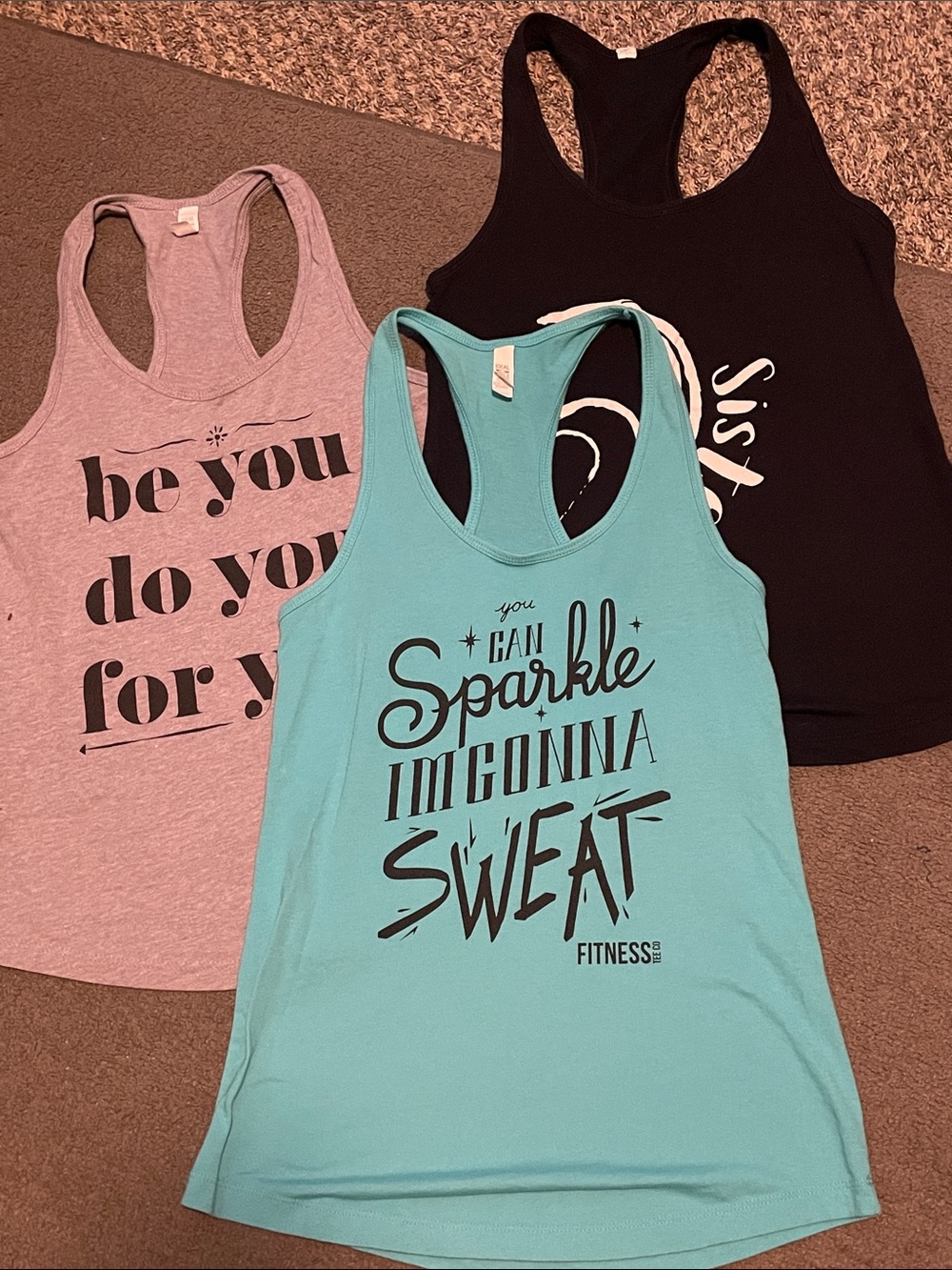 Fitness Graphic Racerback Tank Top - Aqua Black and Gray